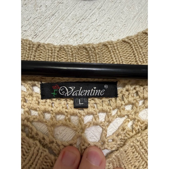 Valentine Large Crotchet Knit Cardigan Top Women's Beige Tan Cream Versatile Vtg - Picture 2 of 4